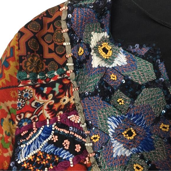 Zara Trafalulc Jacket Multi-Color Beaded Patchwork 3/4 Sleeve Cotton Women's M - Picture 14 of 14